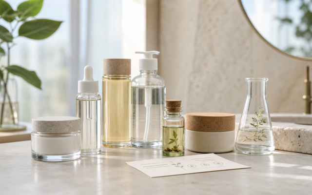 Productos de clean beauty con envases responsables e ingredientes transparentes
